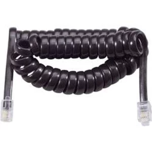 Spirálový kabel pro telefonní sluchátkoBasetech, [1x RJ10 zásuvka 4p4c - 1x RJ10 zásuvka 4p4c], 7.00 m, černá