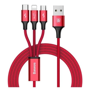 Kábel Baseus Rapid Series 3v1, USB/Micro USB, Lightning, USB-C, 1,2m (CAMLT-SU09) červený Baseus Rapid Series 3-in-1 Cable Micro + Lightning + Type-C 