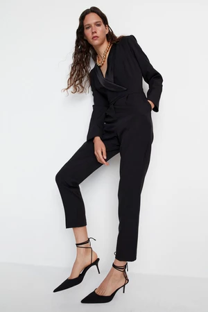 Trendyol Limited Edition Long Black Satin Collar Detailed Woven Jumpsuit