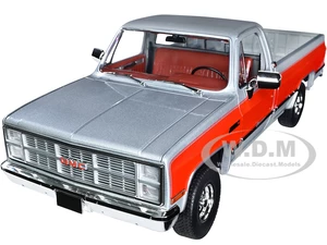 1984 GMC K-2500 Sierra Grande Wideside Pickup Truck Silver Metallic and Red with Red Interior 1/18 Diecast Model Car by Greenlight