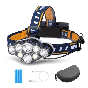 OUTERDO 3300LM 8Modes 8LED Rechargeable Headlamp Flashlight with USB Cable 2 Batteries, Waterproof LED Head Torch Head L