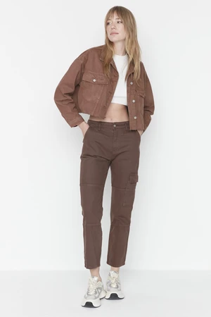 Trendyol Brown Cargo Pocket High Waist Straight Jeans