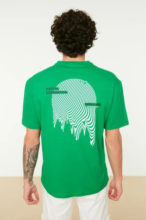 Trendyol Green Męska koszulka ze 100% bawełny o luźnym kroju z krótkim rękawem z nadrukiem z tyłu