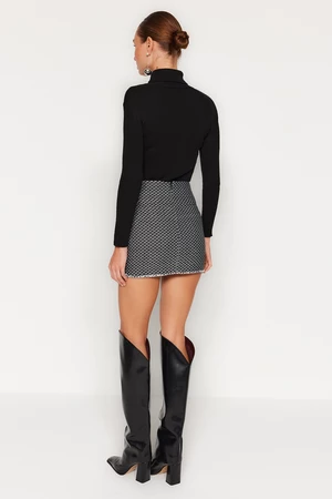 Trendyol Black High Waist Hem Chain Detailed Tweed Fabric Mini Woven Skirt