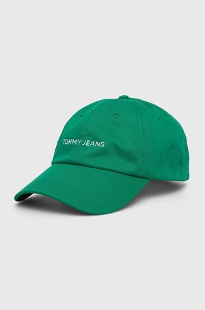 Bavlněná baseballová čepice Tommy Jeans zelená barva, AW0AW15845