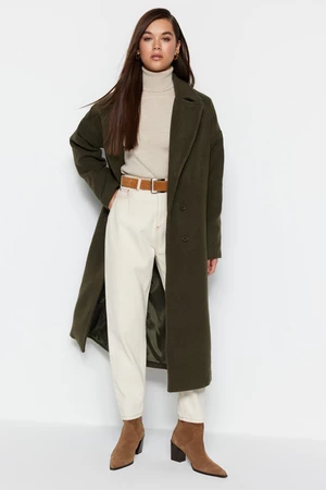 Trendyol Khaki Oversize Wide Cut Long Wool Cashmere Coat