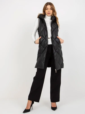 Women's Long Quilted Vest - Black