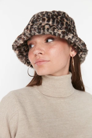 Trendyol Dámský klobouk s leopardím vzorem ve stylu mink.