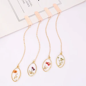 Crystal Small Oval Embossed Bookmark Alloy Bookmark Hanging Pendant Pagination Mark Creative Metal Book Clip Student Gift
