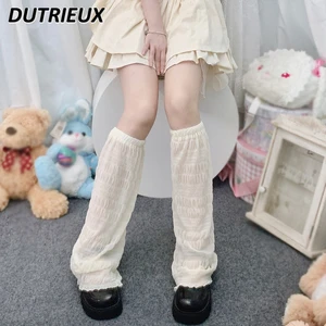 Summer Hollow Out Lolita Style Foot Sock Female Hot Girl Japanese Harajuku Wide Leg Breathable Thin Leg Warmer JK Calf Socks