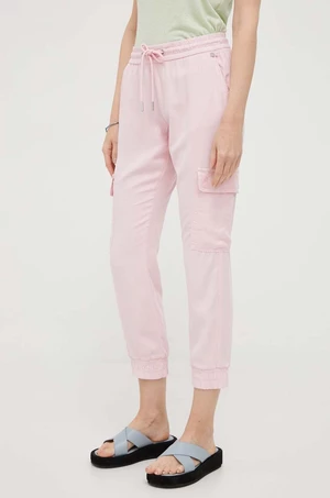Nohavice Rich & Royal dámske, ružová farba, strih cargo, stredne vysoký pás
