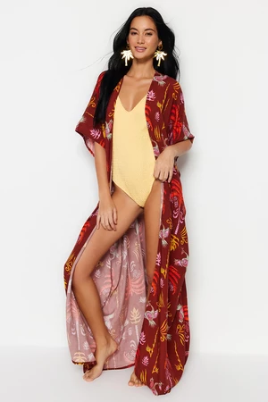 Trendyol Ethnic Patterned Belted Maxi Woven Kimono & Kaftan