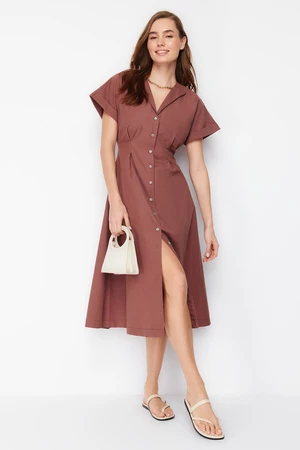 Trendyol Brown Waist Midi Woven Shirt Dress