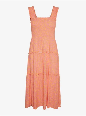 Pink and orange women's floral midi dress Vero Moda Menny - Women