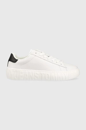 Kožené tenisky Tommy Jeans LEATHER OUTSOLE biela farba, EM0EM01159