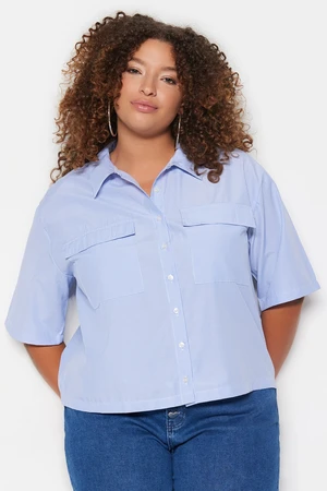 Trendyol Curve Blue Striped Crop Woven Shirt