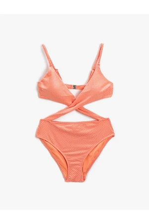 Koton Window Detailed Swimsuit Textured Thin Straps Coated