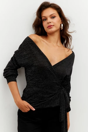 Cool & Sexy Women's Black Silvery Double Breasted Blouse