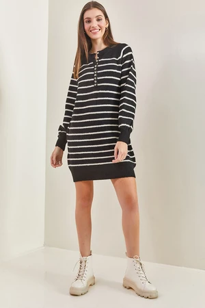 Bianco Lucci Women's Striped Buttoned Soft Sweater Dress