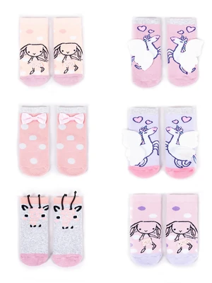 Yoclub Kids's Cotton Baby Girls' Terry Socks Anti Slip ABS Patterns Colors 6-pack SK-29/SIL/6PAK/GIR/001