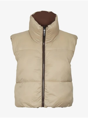 Brown-beige quilted double-sided short vest Noisy May Ales - Ladies