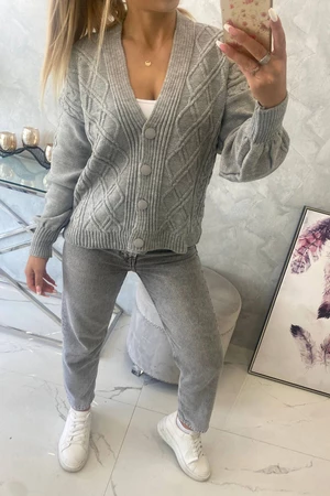 Button sweater with decorative string in grey colour