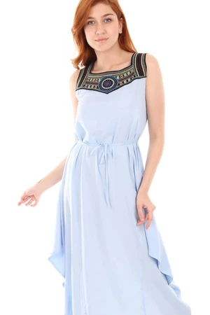 Bigdart 1512 Dress With Embroidery On The Front - Blue