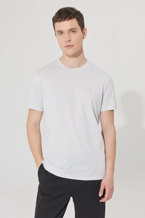 AC&Co / Altınyıldız Classics Men's Grey-white Easily Ironable Slim Fit Slim Fit Crewneck Jacquard Short Sleeved T-Shirt.