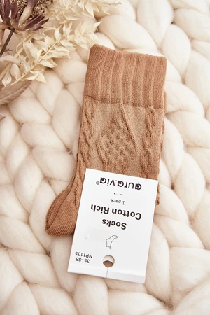 Hnědé dámské embosované ponožky