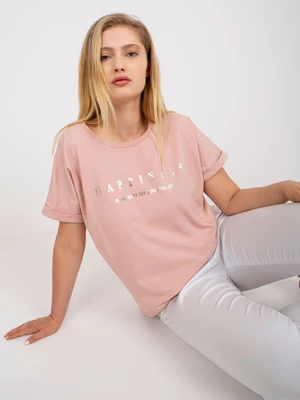 Dusty pink cotton T-shirt plus size with print