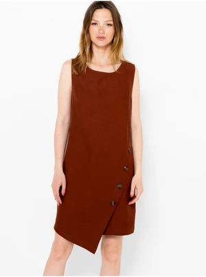 Brown Asymmetrical Dress with Decorative Buttons CAMAIEU - Women