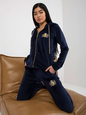 Women's dark blue velour set with zippered sweatshirt