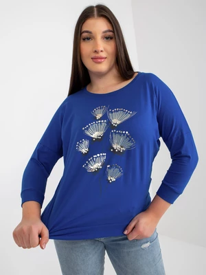 Women's dark blue blouse plus size with print