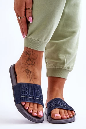 Lightweight women's slippers with the inscription Navy Grey Merry