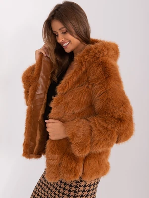 Light brown eco-fur jacket with hood