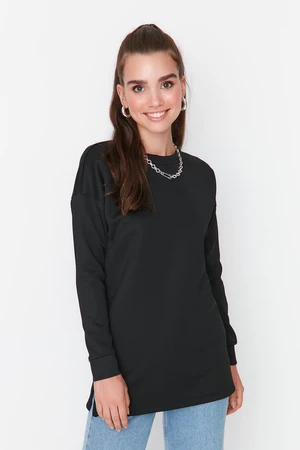 Trendyol Black Crew Neck Basic Scuba Knitted Sweatshirt