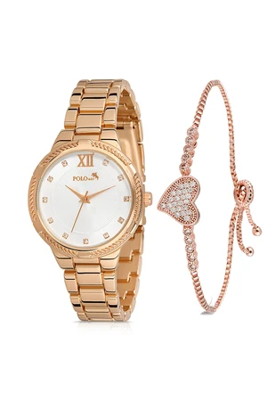 Polo Air Stylish Sports Women's Wristwatch Zircon Stone Heart Bracelet Combination Copper Color