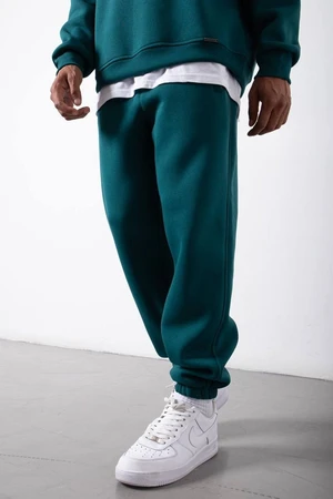 XHAN Emerald Green Organic Cotton Raised Sweatpants