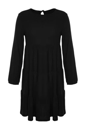 Trendyol Curve Czarna gładka sukienka mini w kształcie litery A z dzianiny w dużych rozmiarach