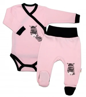 Baby Nellys 2-dílná sada body dl. rukáv + polodupačky, růžová - Zebra, vel. 74 (6-9m)