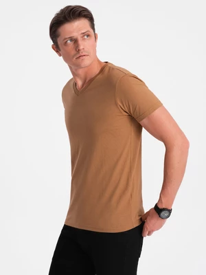 Ombre BASIC men's classic cotton T-shirt with a crew neckline - warm-brown