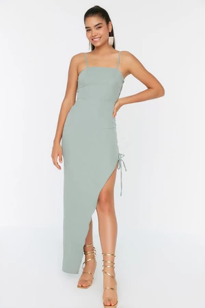 Trendyol Mint Long Evening Evening Dress with Weave piping