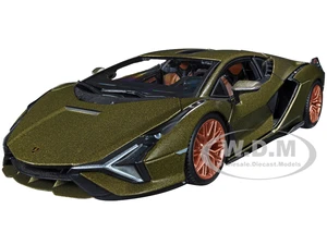 Lamborghini Sian FKP 37 Matt Green Metallic with Copper Wheels 1/24 Diecast Model Car by Bburago