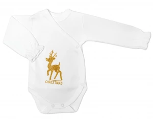 Mamatti Kojenecké body dlouhý rukáv, zapínání bokem, Vánoce, bílá/zlatá, vel. 62 (2-3m)