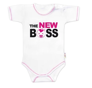 Body krátký rukáv s vtipným textem Baby Nellys, The New Boss, holka, vel. 80 (9-12m)
