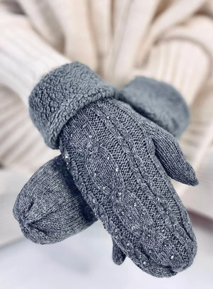 Zdobené dámské rukavice - palčáky tmavě šedé