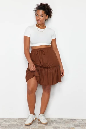 Trendyol Curve Brown Frilly Mini Knitted Skirt