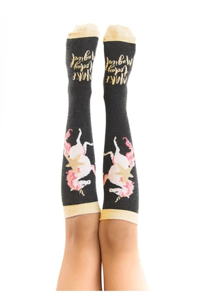 Mushi Unicorn Girls Kids Knee High Socks Black