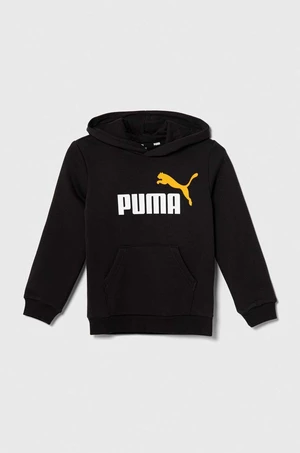 Dětská mikina Puma ESS+ 2 Col Big Logo Hoodie FL B černá barva, s kapucí, s potiskem