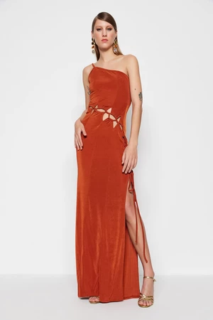 Trendyol Cinnamon Knitted Evening Dress With Window/Cut Out Detail